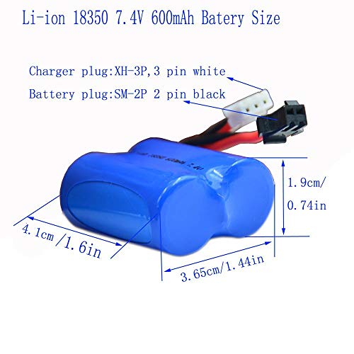 Blomiky 2 Pack 7.4V 600mAh 4.44Wh Battery Suitable for H120 H100 H102 H106 H108 T1 T02 RC Boat / H100 Battery and Cable