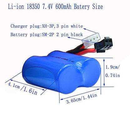 Blomiky 2 Pack 7.4V 600mAh 4.44Wh Battery Suitable for H120 H100 H102 H106 H108 T1 T02 RC Boat / H100 Battery and Cable