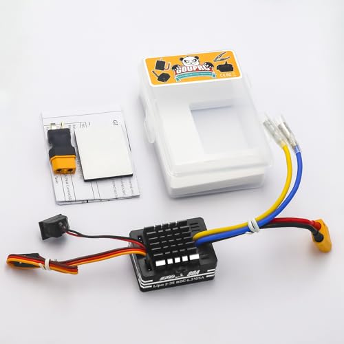 GOUPRC 2S-3S LiPo Metal 80A Brushed ESC Electronic Speed Controller T-plug/XT60 Plugs for 1/10 RC Car RC Boat for use with 540/550/750 Motors - color: Black