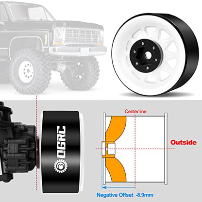 OGRC 1.9" Beadlock Wheels for SCX10 TRX4 VS4-10 Gen8 MST CFX 1/10 Crawler | Offset -8.9mm, Aluminum, 12mm Hex, for for TRX4 SCX10 Redcat GEN7 GEN8 RC4WD D90 Crawler, White - color: White