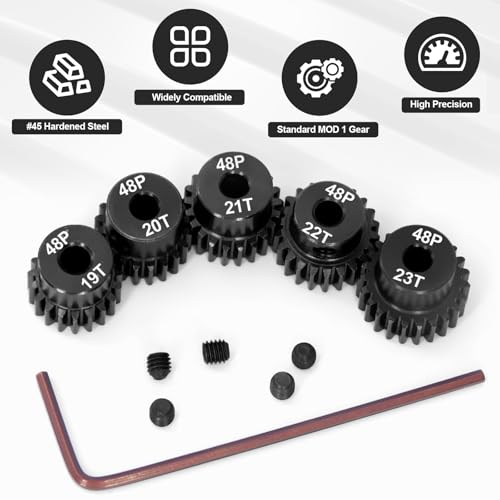 OGRC 48DP 19T 20T 21T 22T 23T Pinion Gear 3.175mm (1/8-Inch) Shaft Pinion Gear for 1/10 RC Brushless Brush Motor Gear - size: 19T 20T 21T 22T 23T