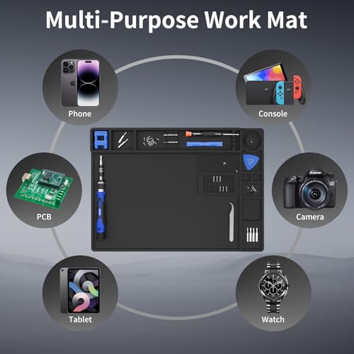 STREBITO Soldering Mat Silicone Work Mat, 932°F Heat Resistant 13.8"x9.9" | Magnetic Mat for Screws and Tools, Solder Mat Electronics Mat for Watch, Phone, Tablet, Eyeglass, Knife, Computer