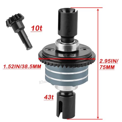 RC 43T/10T Front&Rear Diff Gear Differential Upgrades Part for 1/8 Kraton,Outcast,Notorious,Talion 6s BLX/EXB,1/7 Big Rock,Fireteam,Mojave 6s BLX,Titanium - color: Titanium-(upgrades）