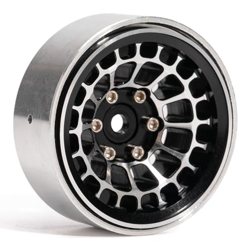 1.3” Aluminum Beadlock Wheels, -4.53mm Offset CNC 7 mm Hex Rims for 1/18 1/24 RC Crawler TRX4M, Axial SCX24 AX24, Redcat Ascent-18, FMS FCX24, 4 pcs, Black - color: Black