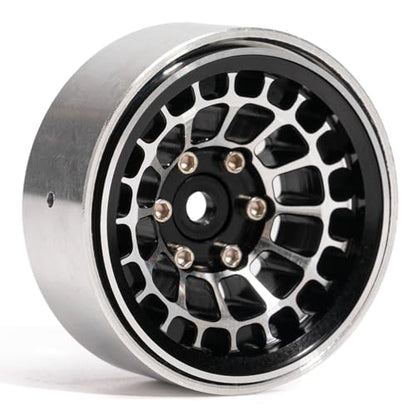 1.3” Aluminum Beadlock Wheels, -4.53mm Offset CNC 7 mm Hex Rims for 1/18 1/24 RC Crawler TRX4M, Axial SCX24 AX24, Redcat Ascent-18, FMS FCX24, 4 pcs, Black - color: Black