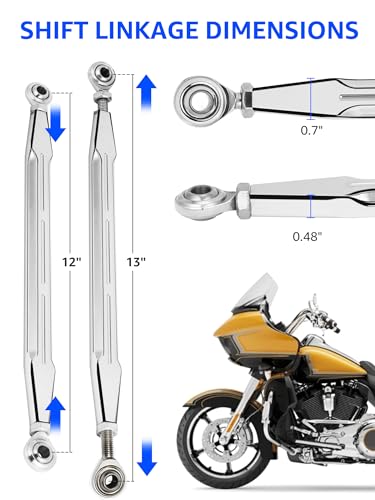 Shift Linkage Chrome, Motorcycle Gear Shifter Shift Rod Lever | Compatible for Harley Davidson 1986-2024 Street Glide, Electra Glide, Road Glide, Road King, Tri Glide, Softail, Dyna - color: Chrome