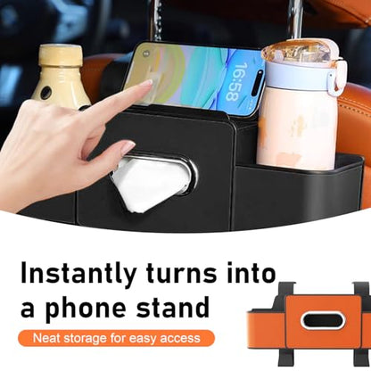 4-in-1 Back Seat Car Organizer, Multifunctional Hanging Back Seat Storage Box, Partition Design with Phone Holder Tissue Box Cup Holders Hooks, Universal for Most Cars SUVs Trucks (Black) - color: Black