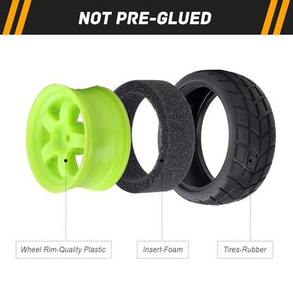 RC On-Road Tires and Wheels with 12mm Hex for 1/10 Traxxas 4Tec 2.0 3.0 HPI Racing RS4 HSP 94123 MST Tamiya Kyosho 1/14 WLtoys 144001 Drifting Touring Car, 4pcs