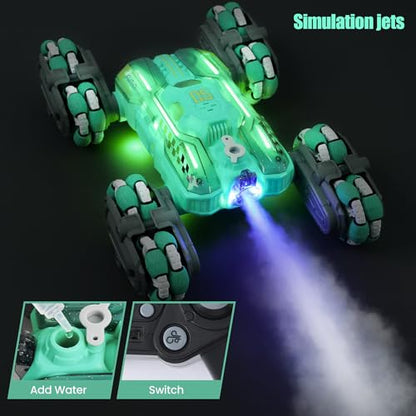 FUNiOi Cool 8WD RC Stunt Car for Kids Ages 6 7 8-12 13 14 Year Old - Remote & Gesture Hand-Controlled Toy with Lights & Music, Rotating Drift Car for Boys, 2.4Ghz - style: 8WD