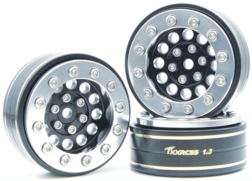 1.3 Beadlock Wheels & Brass Ring Weight 46.5g Adjustable Offset-3mm 1.3 Wheels Hex 7mm for 1/18 1/24 RC Crawlers Upgrade 4Pc YK (Black Silver) - color: Black Silver