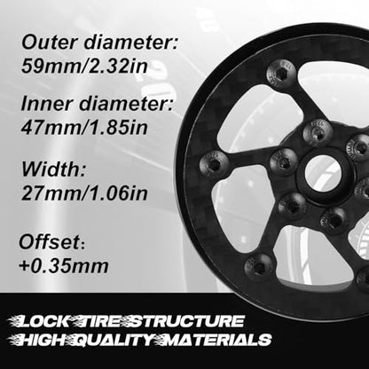 Beadlock Wheel Rims 4PCS 1.9" Upgraded Carbon Fiber Aluminum Wheel Hub Compatible with 1/10 RC Crawler Gen8 TRX-4 Axial VS4-10 Capra SCX10 RC Car Accessories (Patten F) - color: Patten F
