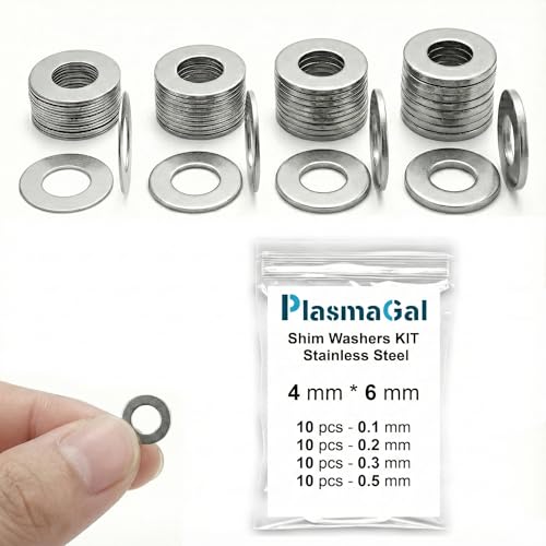 Shim Washers Stainless Steel 4x6 Precision Spacer Kit for Bearings Gearboxes CNC and RC Tuning Assortment 40 Pieces 10 Units x 0.1/0.2/0.3/0.5 mm Deburred Flat Tight Tolerance Professional Use - size: 4x6