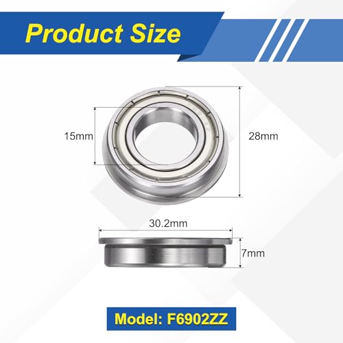 uxcell 5Pcs F6902ZZ Flanged Ball Bearings, 15 x 28 x 7mm Double Shielded Chrome Steel Deep Groove Bearing, ABEC5 - size: F6902ZZ 15 x 28 x 7mm