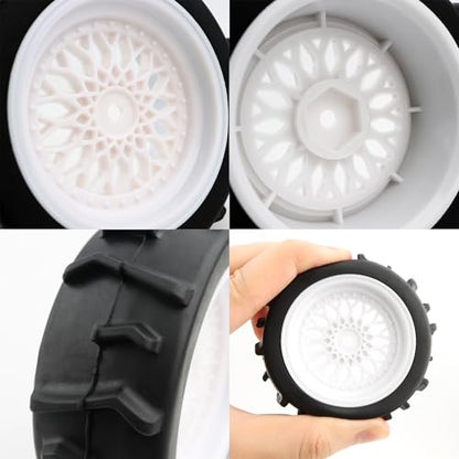 73mm RC Rally Car Tires Rubber Tires Tyres & Plastic Wheel Rims 12mm Hex Compatible with Traxxas 4 Tec 2.0 Tamiya TT01 XV01 Kyosho WR8 Sakura WLtoys HPI Touring Racing Car (White)