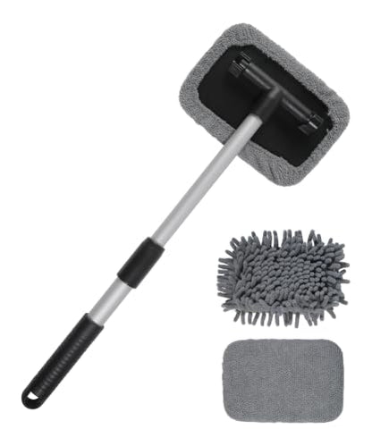 Window Screen Cleaning Brush,Car Accessories Universal Vehicles Window Cleaning Tool with Reusable Cloth Pads,Car Wash Equipment,Automotive Windshield Wiper Tools,Fit for All Cars (Rectangle) - size: Rectangle