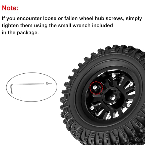 LRFHL 1.3" Beadlock Wheel Tires Aluminum for SCX24 TRX4M, 4PCS, Silver | Upgraded 1.45-inch Wheel, 1/24 SCX24 1/18 TRX4M RC Crawler Car Upgrade - color: Black Tires+ Silver Wheels-1