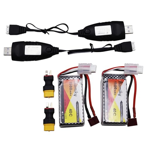 Blomiky 2 Pack 11.1V 1500mAh 35C Lipo Battery with T Plug for RC Airplane, RC Helicopter, RC Car Truck, RC Boat and Quadcopter Drone 11.1V 1500mAh T 2
