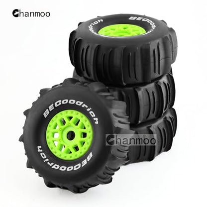 1/7 1/8 RC Short Course Truck Car Tires and Wheels Rims 17mm Hex Snow Sand Buggy Desert Tyres for 1:7 Or 1:8 Scale RC Off Road Truck Car TRAXXAS UDR 85086-4 ARRMA YK4072 DF7 4Pcs (B Green) - color: B Green
