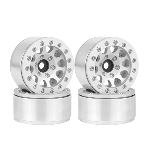 4PCS 1.55 Inch Aluminum Alloy Metal 10Holes Beadlock Wheel Rim Hubs Replacement Accessory for Tamiya AX90069 D90 TF2 CC01 CC02 1/10 RC Crawler Car Upgrade Parts(Silver) - color: Silver