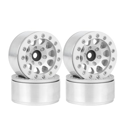 4PCS 1.55 Inch Aluminum Alloy Metal 10Holes Beadlock Wheel Rim Hubs Replacement Accessory for Tamiya AX90069 D90 TF2 CC01 CC02 1/10 RC Crawler Car Upgrade Parts(Silver) - color: Silver