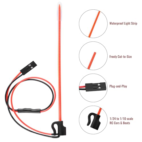 2PCS LED RC Whip Antenna Lights Cuttable Flexible for RC Car/Boat, R | Cuttable Flexible, Easy Plug-and-Play RC Glow Antenna, Water-Resistant - color: Red Light