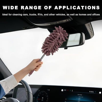 2PCS Car Interior Duster with Extension Pole, 11.8" to 30.5" Retractable Duster Washable Long Handle Cleaning Tool, Soft Chenille Detailing Brush for Auto Dash Vent Window (Khaki) - color: Khaki