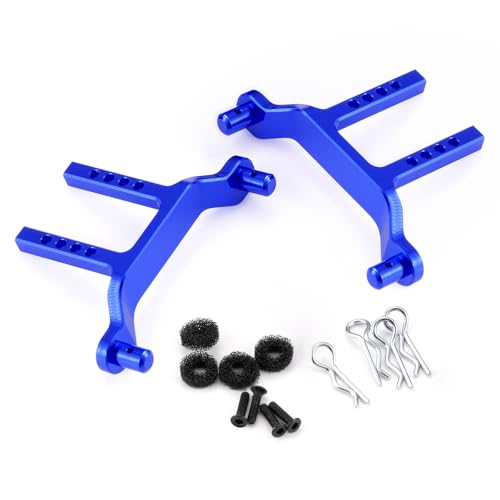 RC Aluminum Front & Rear Body Mounts with Body Posts, Clips, Washers Upgrades Part Compatible with 1/18 Traxxas LaTrax Desert Prerunner, Replace Parts 7615 (Blue) - color: Blue