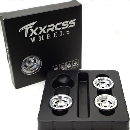 RC 1.0 Beadlock Wheels Offsets -2 Aluminum Rims for AX24 1/18 TRX4M All 1/24 Scale SCX24 Deadbolt RC Crawler Car Wheels Upgrades 4Pc (Silver) - color: Silver