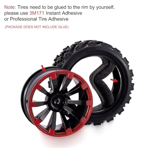 1/10 RC Car Tires 12mm Hex Wheels | For 1/18 Truck 1/12 to 1/16 Buggy, Compatible with Slash WLtoys 144001 A959 124018 124019 - color: black
