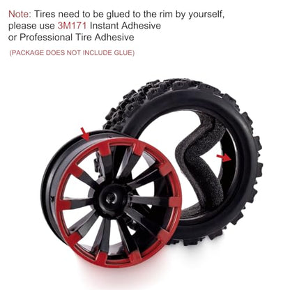 1/10 RC Car Tires 12mm Hex Wheels | For 1/18 Truck 1/12 to 1/16 Buggy, Compatible with Slash WLtoys 144001 A959 124018 124019 - color: black