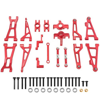 Aluminum Upgrade Kit, Front Rear Suspension Arms, Steering Knuckles & Hubs, R168Z Bearings for 1/16 MJX Hyper GO H16BM H16GT H16DR 16208 16209 16210 RC Truck Car Accessories Parts (Rde) - color: Rde