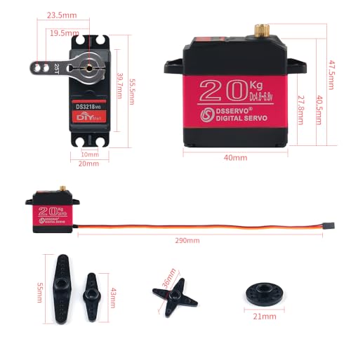 4Pcs DS3218 20KG Waterproof Digital Servo with 25T Servo Arm,High Torque Full Metal Gear RC Steering Servo for 1:8 1:10 1:12 RC Toys Model TRX 4 Crawler Truck Mechanical Arm (Control Angel 180°)