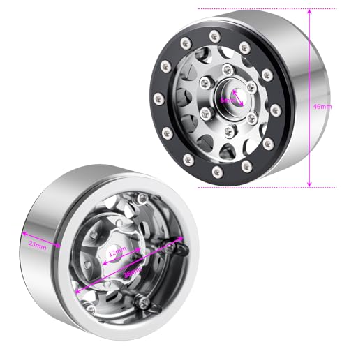 Aluminium 1.55" RC Beadlock Wheel Hub Rims for Axial UTB18 D90 TF2 CC01 AX90069 MST JIMNY 1/10 RC Crawler Trail Truck Car Upgrade Parts (Silver) - color: Silver