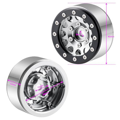Aluminium 1.55" RC Beadlock Wheel Hub Rims for Axial UTB18 D90 TF2 CC01 AX90069 MST JIMNY 1/10 RC Crawler Trail Truck Car Upgrade Parts (Silver) - color: Silver