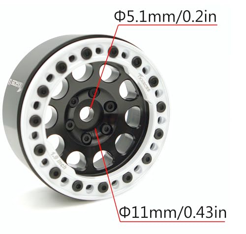 RC 1.9 Beadlock Wheel Rims Hex 12mm Aluminum Wheels Adjustable for Traxxas TRX4 Axial SCX10 Gen8 1/10 RC Crawler Car (Black White) - color: Black White