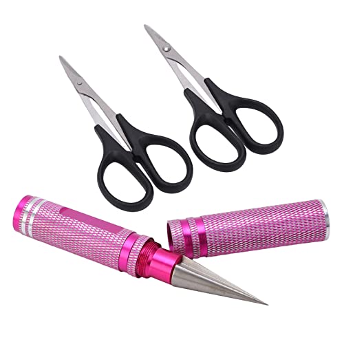 RC Curved Scissors and Hole Puncher Kit, Aluminum Alloy Body Reamer for RC Car Drone Shell Trimming, 014mm Adjustable Cutter with Ergonomic Grip (Pink) - color: Pink