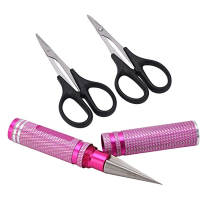 RC Curved Scissors and Hole Puncher Kit, Aluminum Alloy Body Reamer for RC Car Drone Shell Trimming, 014mm Adjustable Cutter with Ergonomic Grip (Pink) - color: Pink