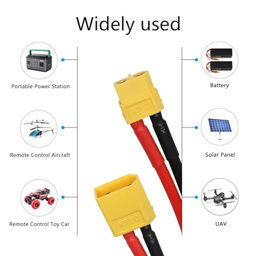 XT60 Parallel Battery Connector Cable, 12AWG XT60 Y Splitter Adapter Cable | 2Pcs XT60 RC Lithium Paralle Power Cord 1FT, 1 Male to 2 Female Y Splitter Adapter Cable, Plug and Play, for RC Multicopter - style: XT60 1 Male to 2 Female Cable