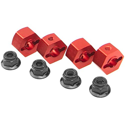 Metal 12mm Hex Wheel Hubs 7mm Thick Drive Adapters with Flanged Lock Nuts Compatible with Traxxas 1/10 4WD Rustler Slash Stampede RC Car，Replace Part 1654 (Red) - color: Red