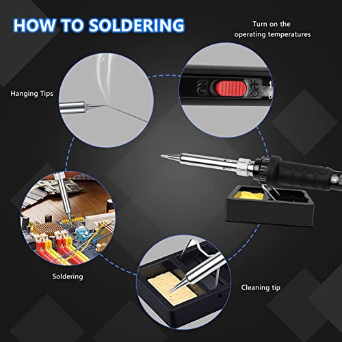 Soldering Iron Kit, 60W 110V Soldering Irons, Adjustable Temperature Soldering Welding Tool Kit with Extra 5pcs Tips, Stand, Sponge, Solder Wire - color: 60w 9-in-1