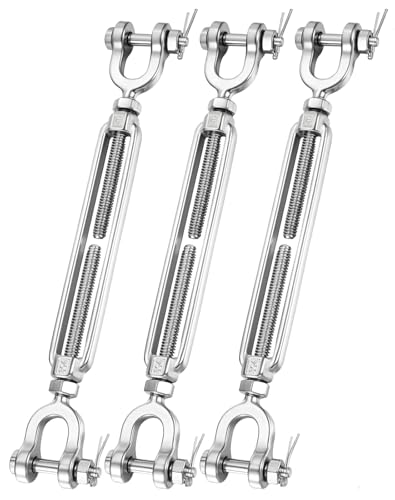 3/16" Stainless Steel Turnbuckle Tensioner M5 Heavy Duty Turnbuckles Jaw and Jaw Turnbuckle for Cables Wire Rope, Shade Sail, Zipline, Outdoor Applications, Cable Traction (3 Pack) - size: 3 PACK 3/16" Jaw and Jaw Turnbuckle
