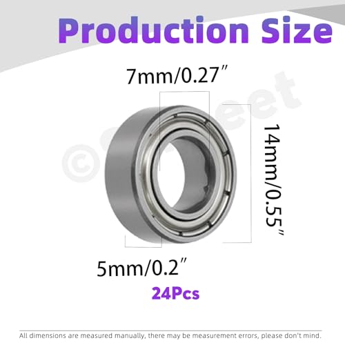 Swpeet 24Pcs 687ZZ Ball Bearings Assortment Kit, 7 x 14 x 5mm Carbon Steel Deep Groove Bearings, Miniature Bearings, Double Shielded - size: 687ZZ-24PCS, style: Carbon Steel