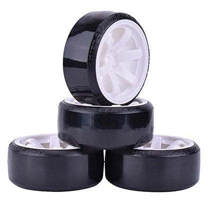 RC Plastic Wheel and Tire Set, 63mm Hard Tyres for 1/10 Drift Car HSP Tamiya HPI Kyosho On-Road Drifting Car (White) - color: White