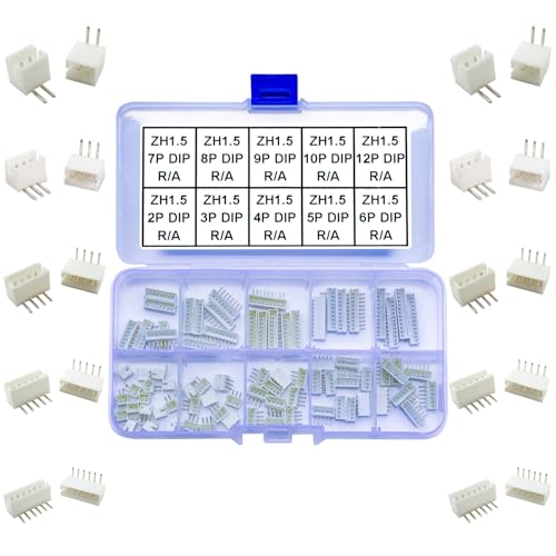 JST Connector Kit, ZH1.5 DIP Header Jst 1.5mm Pitch IC Socket Plugs Adapter, JST-ZH 2/3/4/5/6/7/8/9/10/12Pin DIP Header Side Type Right Angle Type Header (ZH1.5-DIP-R/A) - size: JST-1.5MM-ZH-DIP-Right Angle Header