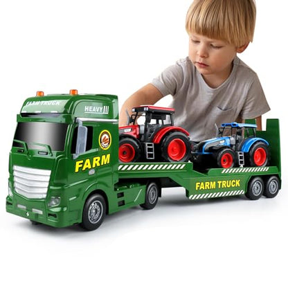 Dwi Dowellin Large Flatbed Semi Truck Toy for Kids,Includes Farm Vehicles,Car Toy Birthday Gift for 2 3 4 5 Years Old Boys and Girls - style: Farm Truck