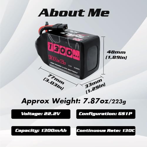 CNHL 1300mAh 6S Lipo Battery 22.2V 130C with XT60 Plug (2 Packs) | Delivers sharp throttle response and balance for 5-inch FPV drones, ensuring quick recovery in freestyle and racing.