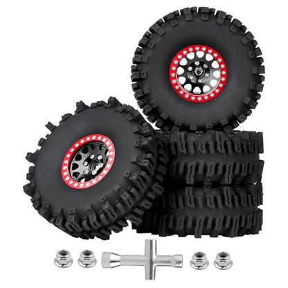 120mm 4.72'' Tall 1.9 Mud Slingers Tires Good Grip and 1.9 Beadlock Wheels Aluminum 1.9 Beadlocks for FCX10 TRX4 Axial SCX10 II UTB18 Capra Redcat Gen8 Gen7 VS4-10 1/10 RC Crawler (Color F) - color: Color F