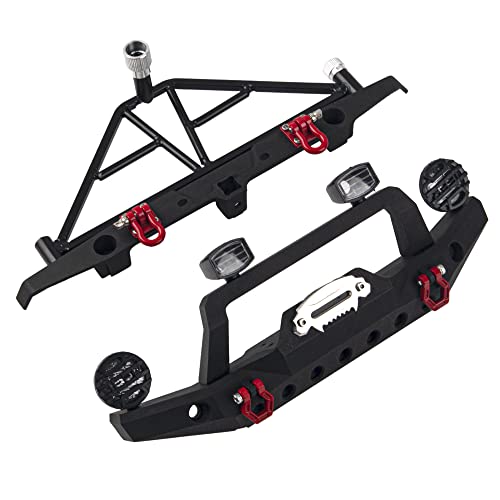 Aluminum Front & Rear Bumper with LED Headlights Tow Hook Spare Tire Carrier Compatible with Traxxas TRX4 TRX-4 Axial SCX10 SCX10-II 90046 90047 SCX10-iii AX10300 1/10 RC Crawler Car