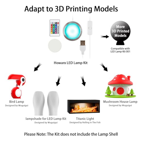3 Set 3D Printer LED Lamp Kit 001 Remote Contorl with RGB Color, Compatible with Bambu lab H2D/A1/A1mini/P1S/P1P/X1C Makerworld Maker's Supply Hardware kit 5V USB Powered, RGB Color