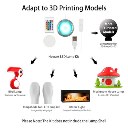 3 Set 3D Printer LED Lamp Kit 001 Remote Contorl with RGB Color, Compatible with Bambu lab H2D/A1/A1mini/P1S/P1P/X1C Makerworld Maker's Supply Hardware kit 5V USB Powered, RGB Color